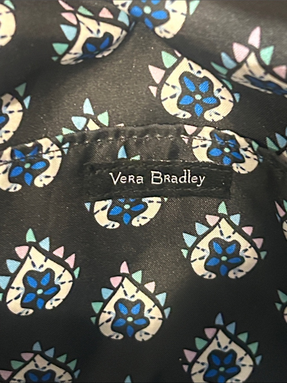 Vera Bradley Black Quilted Floral Tote with Pink & Blue Accents - Picture 6 of 8